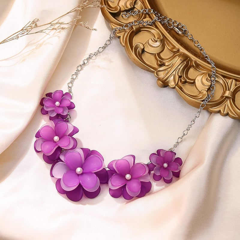 Flyonce Flower Collar Necklace, Floral Flowers Statement Summer Beach Chokers Necklaces for Women - Image 5